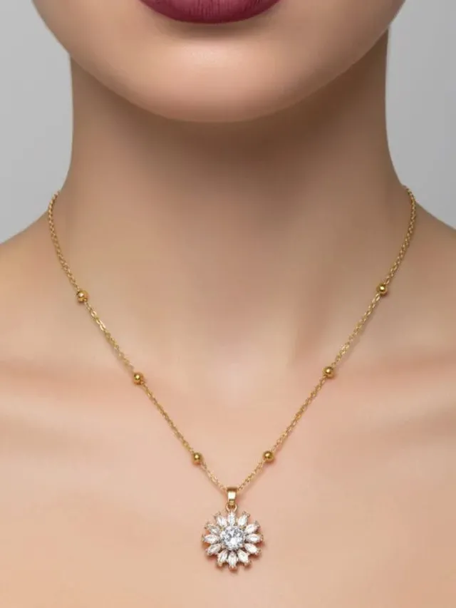 ALBATROS Yuvarlak Mekik Taşlı Model Top Zincir Çelik Kolye 