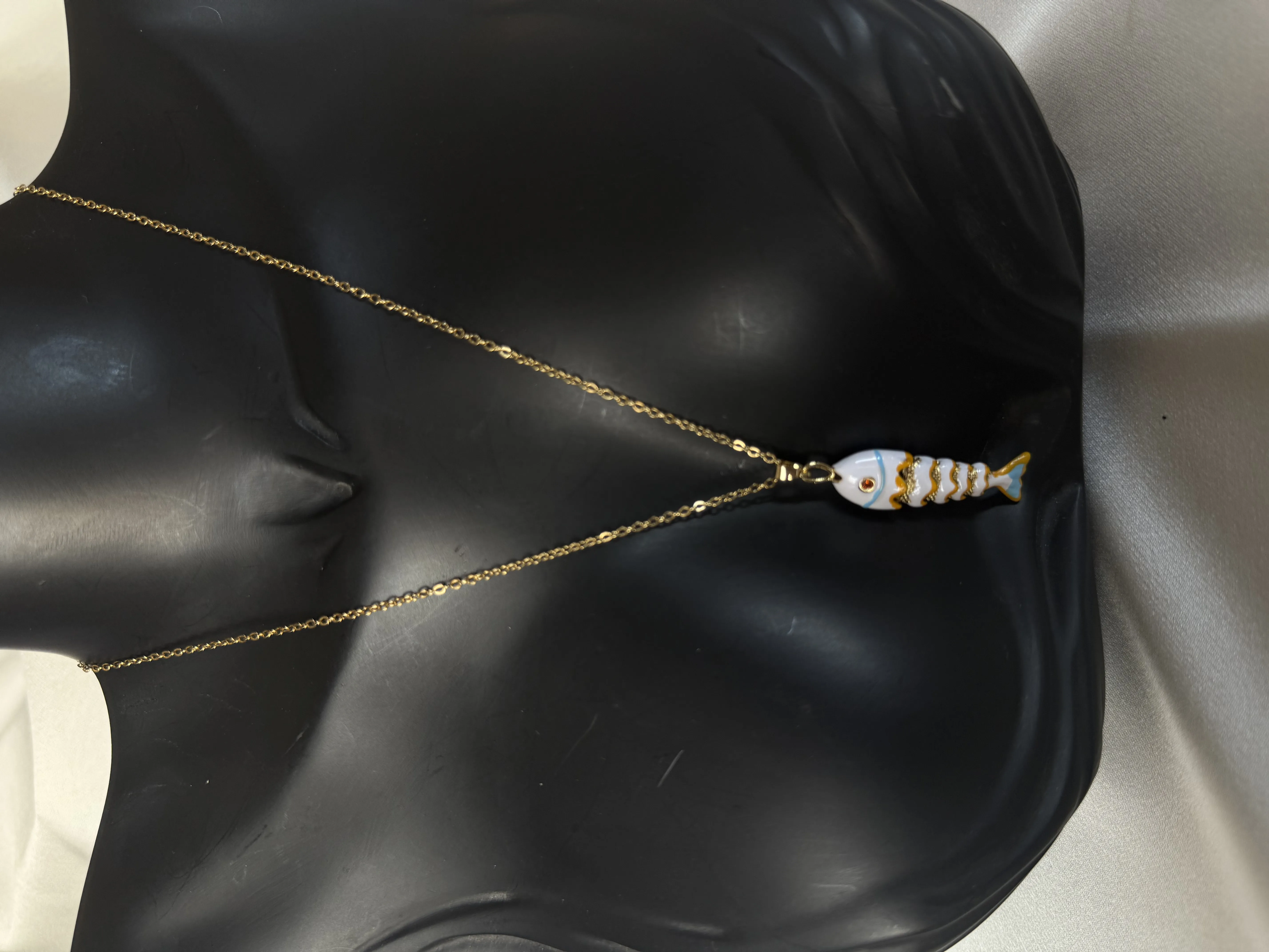 316 L Çelik Gold Zincir Beyaz Balık Kolye 