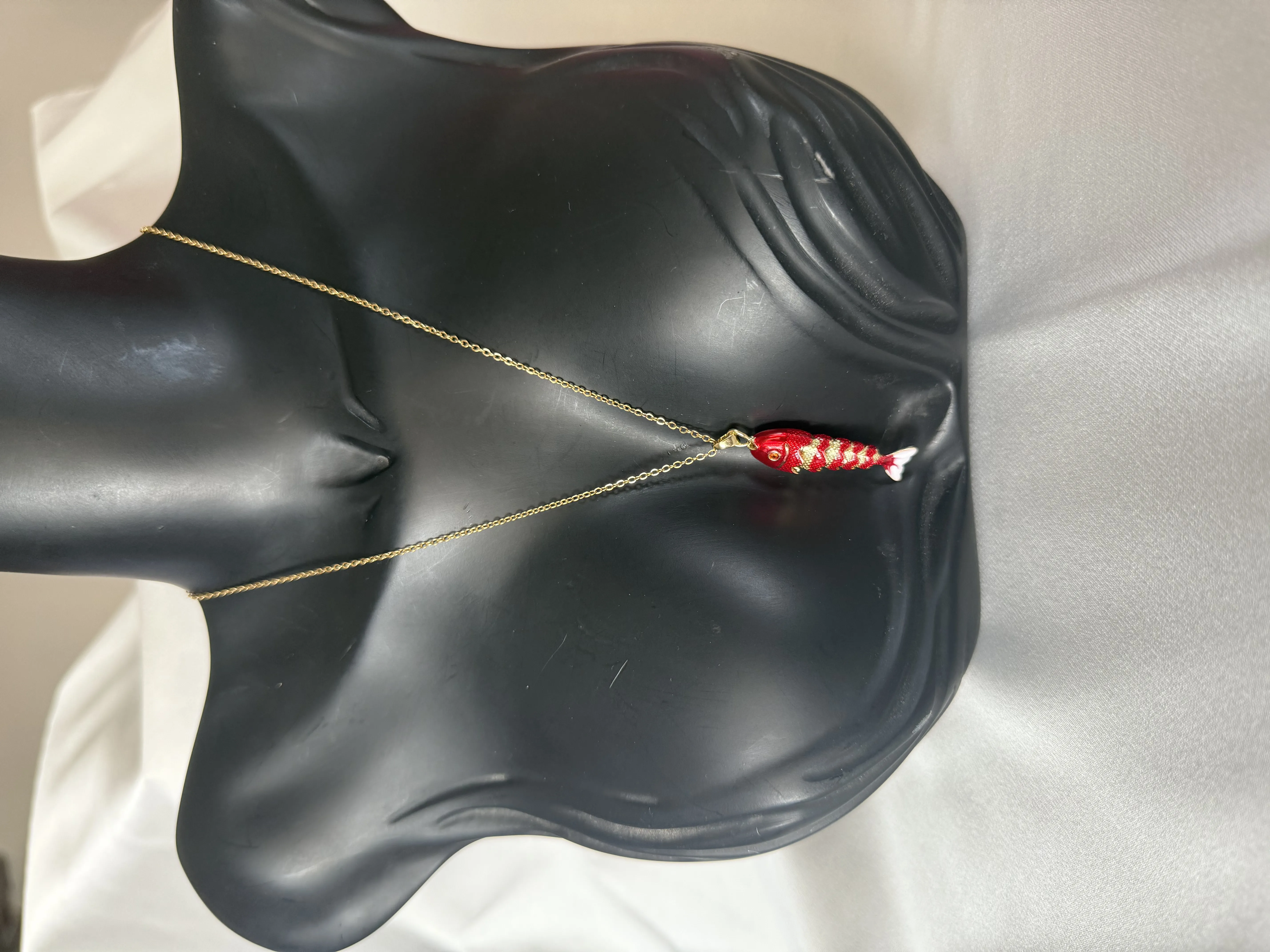 316 L Çelik Gold Zincir Kırmızı Balık Kolye 