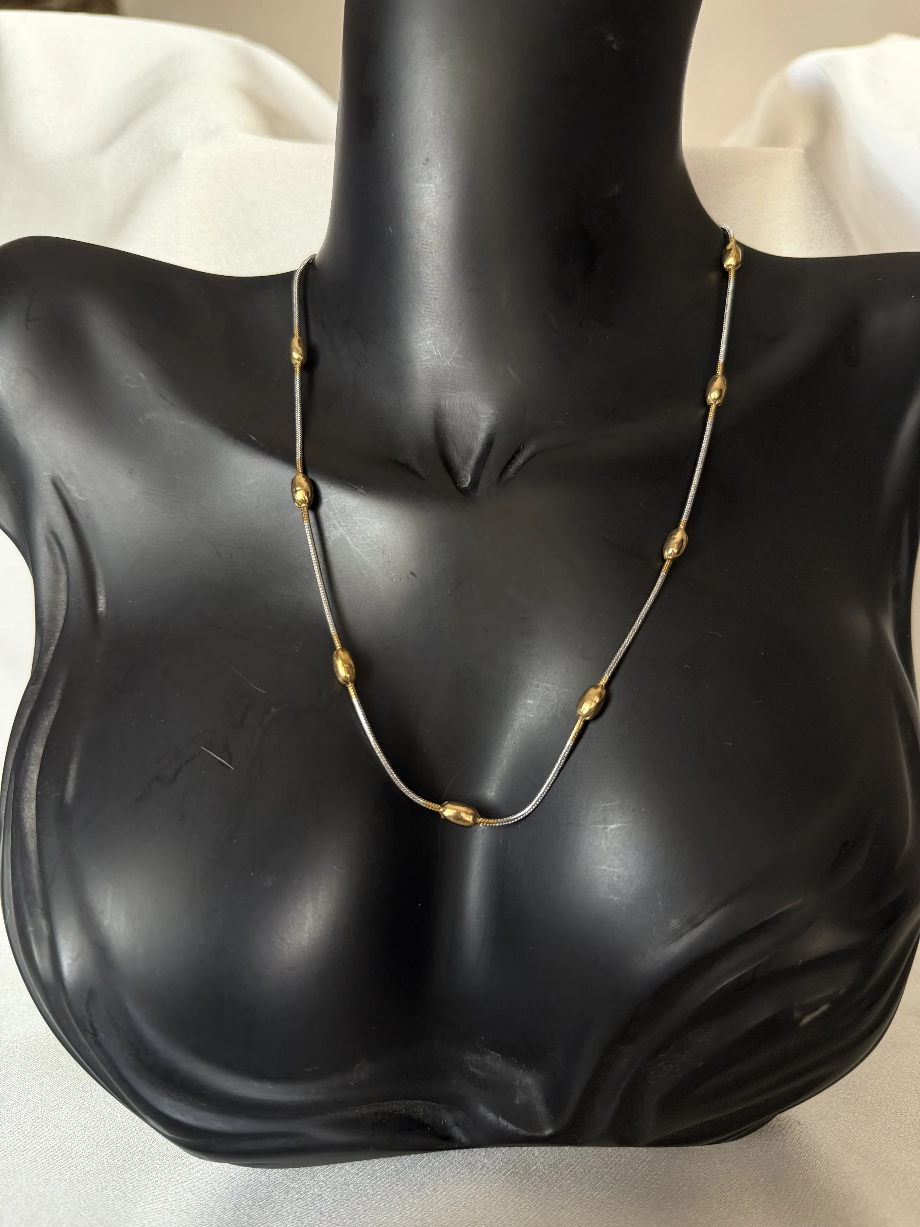 316 L Çelik Altın ve Gümüş İki Renkli Oval Top Zincirli Kolye 